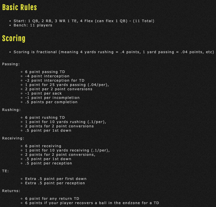 Fantasy Points, Fantasy Football Points Scoring Systems